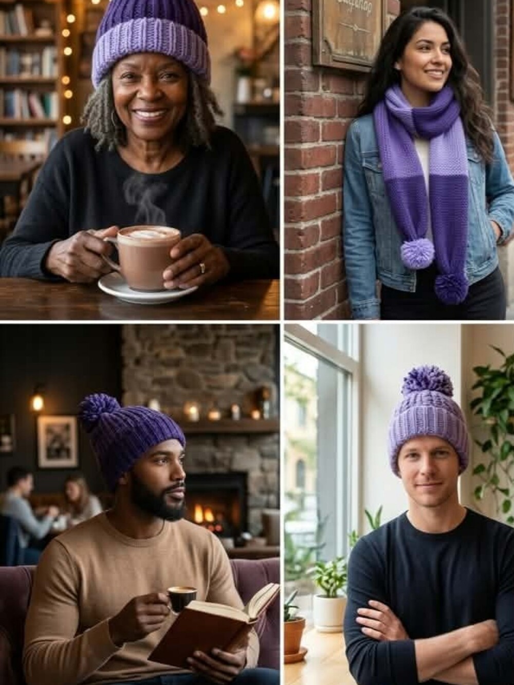 Unisex Purple Knit Hat &Scarf Set